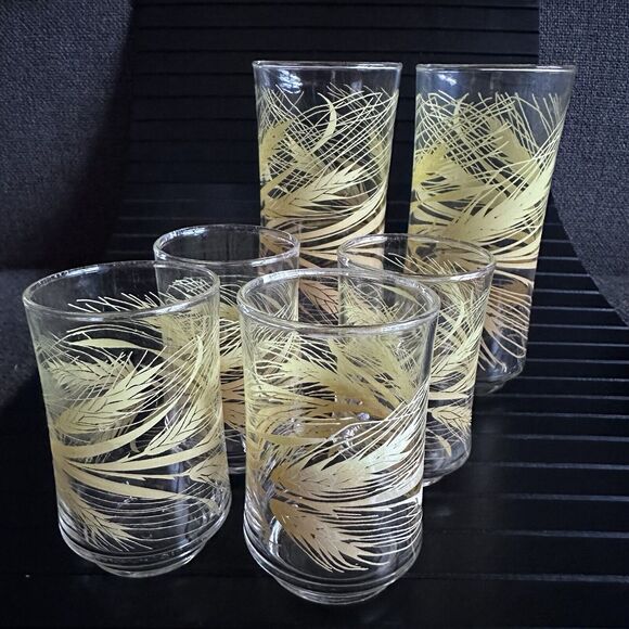 Libbey Other - Libbey Golden Wheat‎ Tumblers and Juice Glasses 2+4 Vintage Lovely MCM